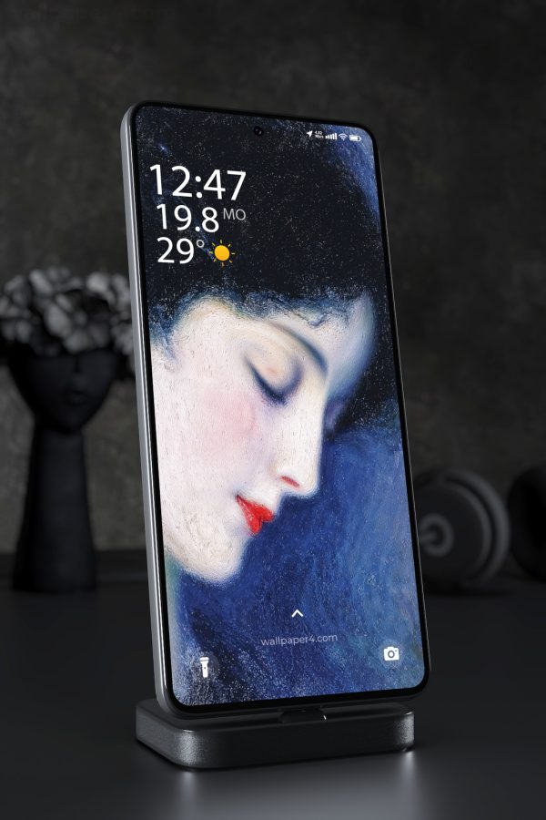 Phone Wallpaper 7311 - Dreaming Woman Beneath a Starry Cosmic Sky