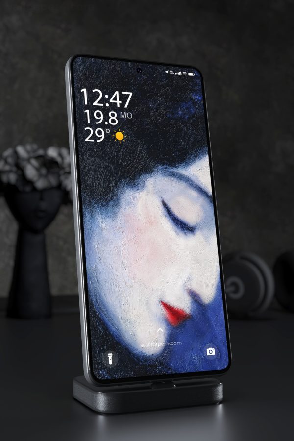 Mobile Wallpaper 7311 - Dreaming Woman Beneath a Starry Cosmic Sky
