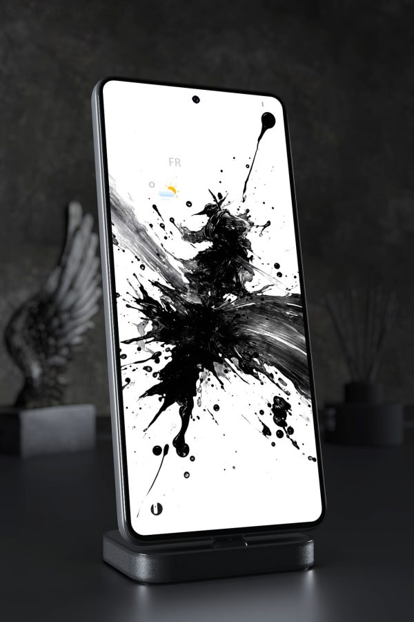 Phone Wallpaper 7315 - Monochrome Ink Flow Abstract Art