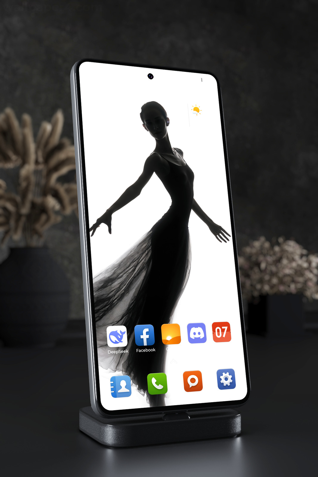 Phone Wallpaper 7320 - Elegant Ballerina Silhouette in Black and White