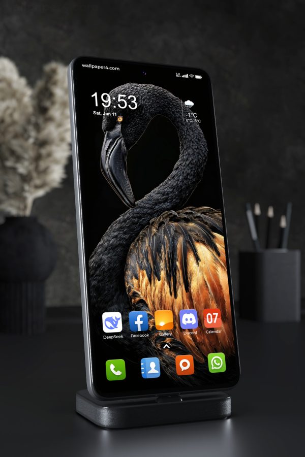 Phone Wallpaper 7325 - Black and Gold Flamingo Portrait in Dark Detail