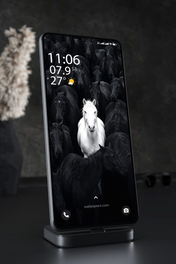 Mobile Wallpaper 7338 - White Horse Among Black Horses in the Dark