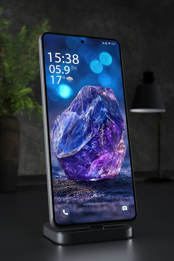 Phone Wallpaper 7341 - Glowing Amethyst Crystal in Purple and Blue