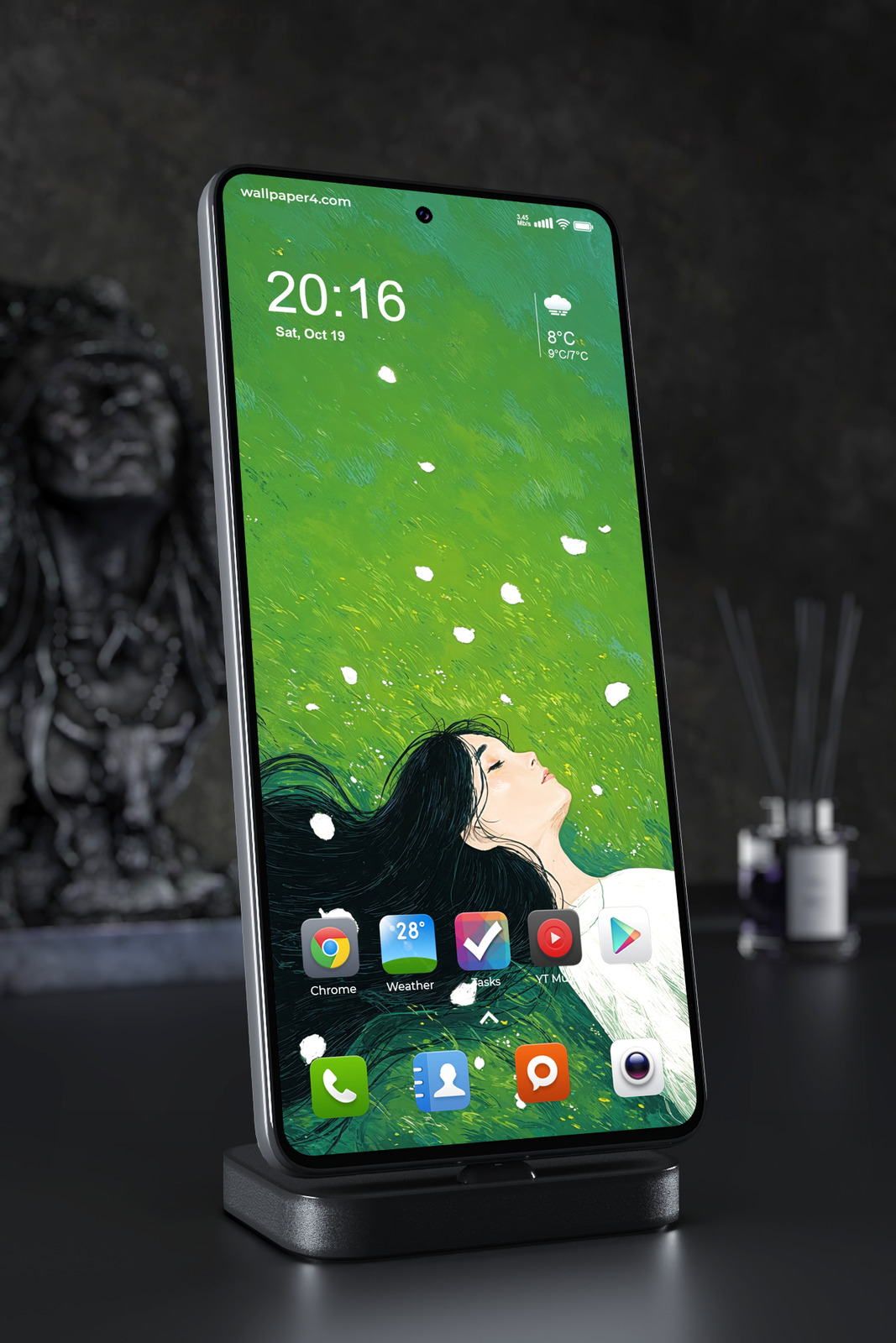 Mobile Wallpaper 7351 - Dreaming Girl in a Vivid Green Meadow