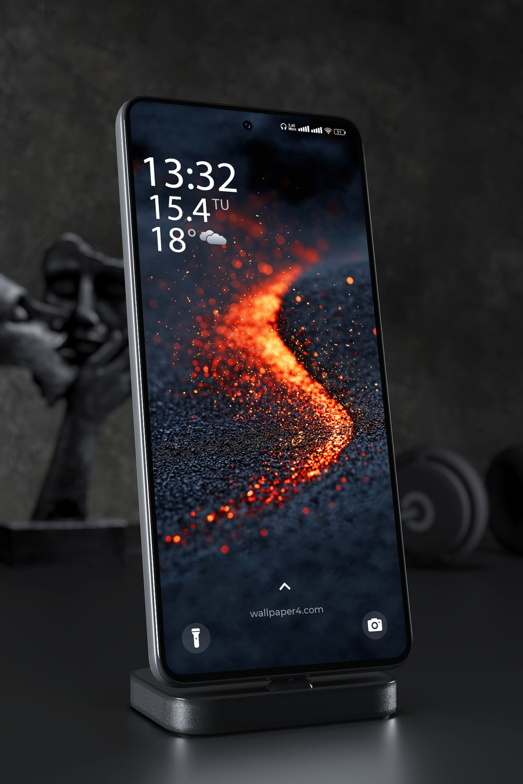 Phone Wallpaper 7355 - Fiery Lava Sparks on Dark Volcanic Ground