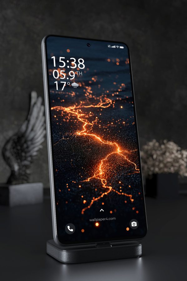 Phone Wallpaper 7364 - Glowing Orange Energy Cracks in the Dark