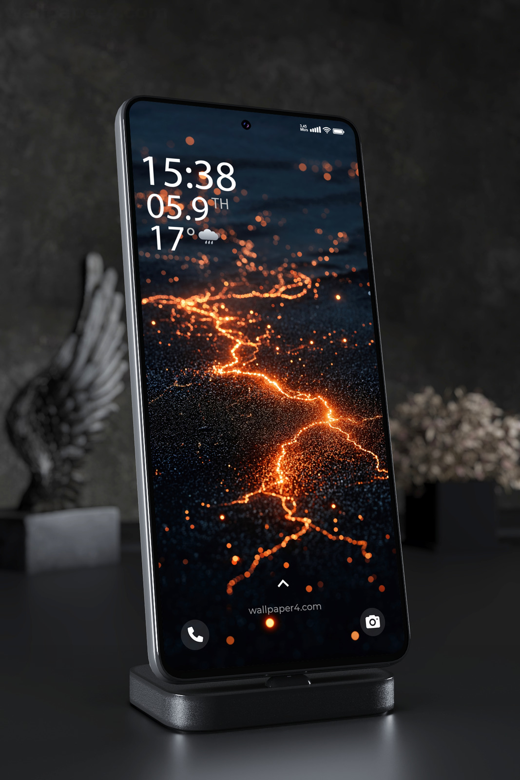 Phone Wallpaper 7364 - Glowing Orange Energy Cracks in the Dark
