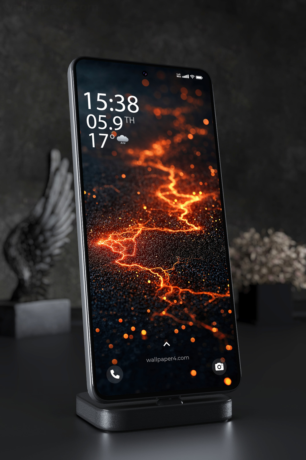 Mobile Wallpaper 7364 - Glowing Orange Energy Cracks in the Dark