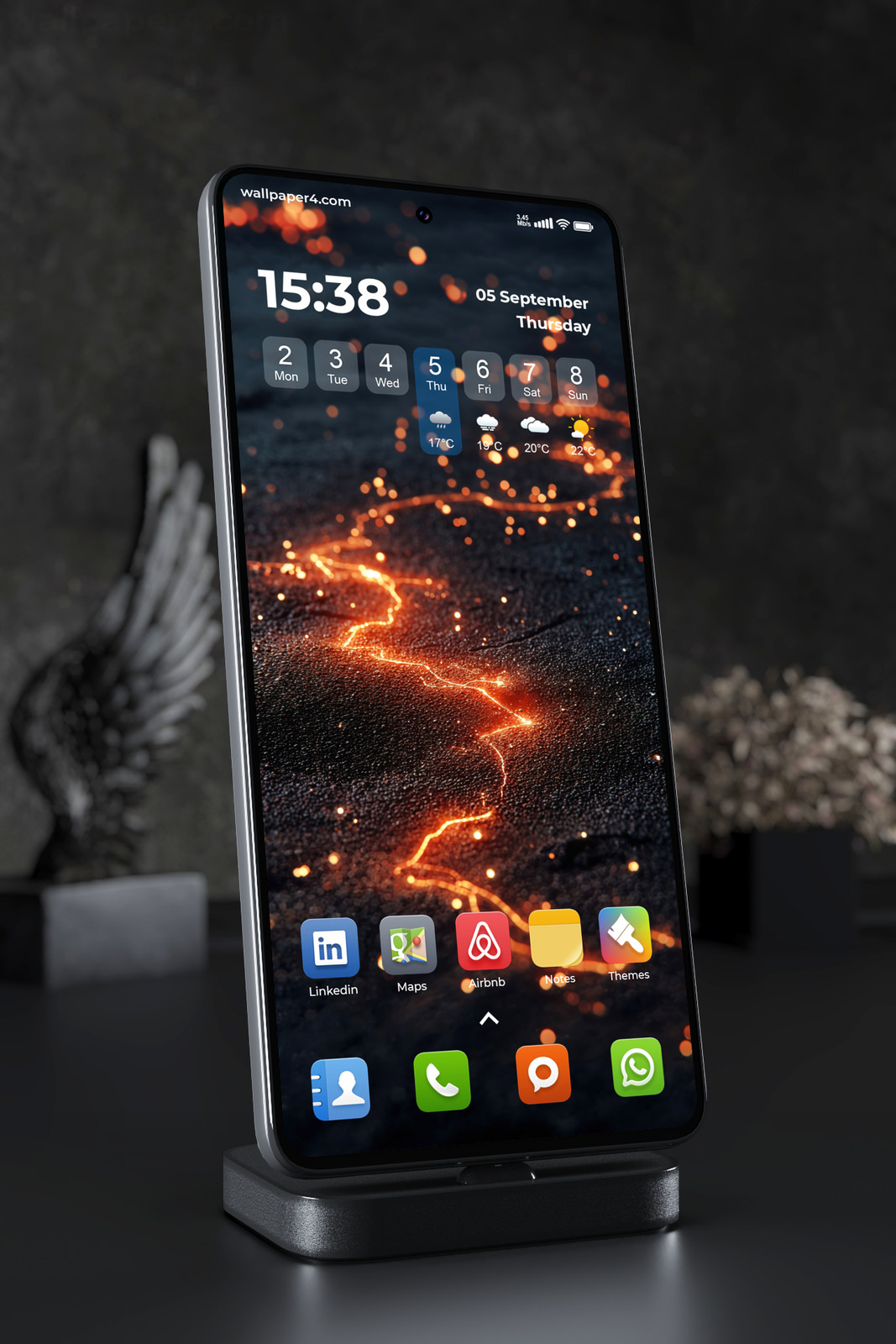 Mobile Wallpaper 7364 - Glowing Orange Energy Cracks in the Dark
