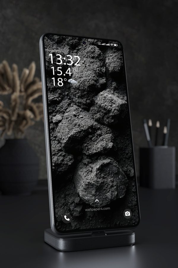Phone Wallpaper 7369 - Dark Volcanic Rocks in Monochrome Detail