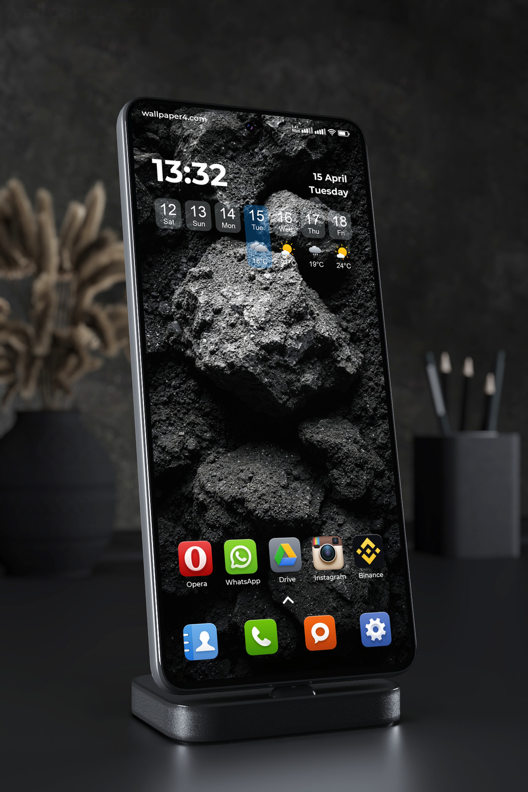Mobile Wallpaper 7369 - Dark Volcanic Rocks in Monochrome Detail