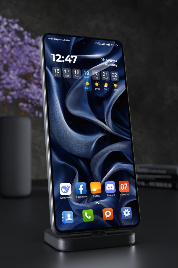 Phone Wallpaper 7379 - Deep Blue Satin Folds Abstract Background