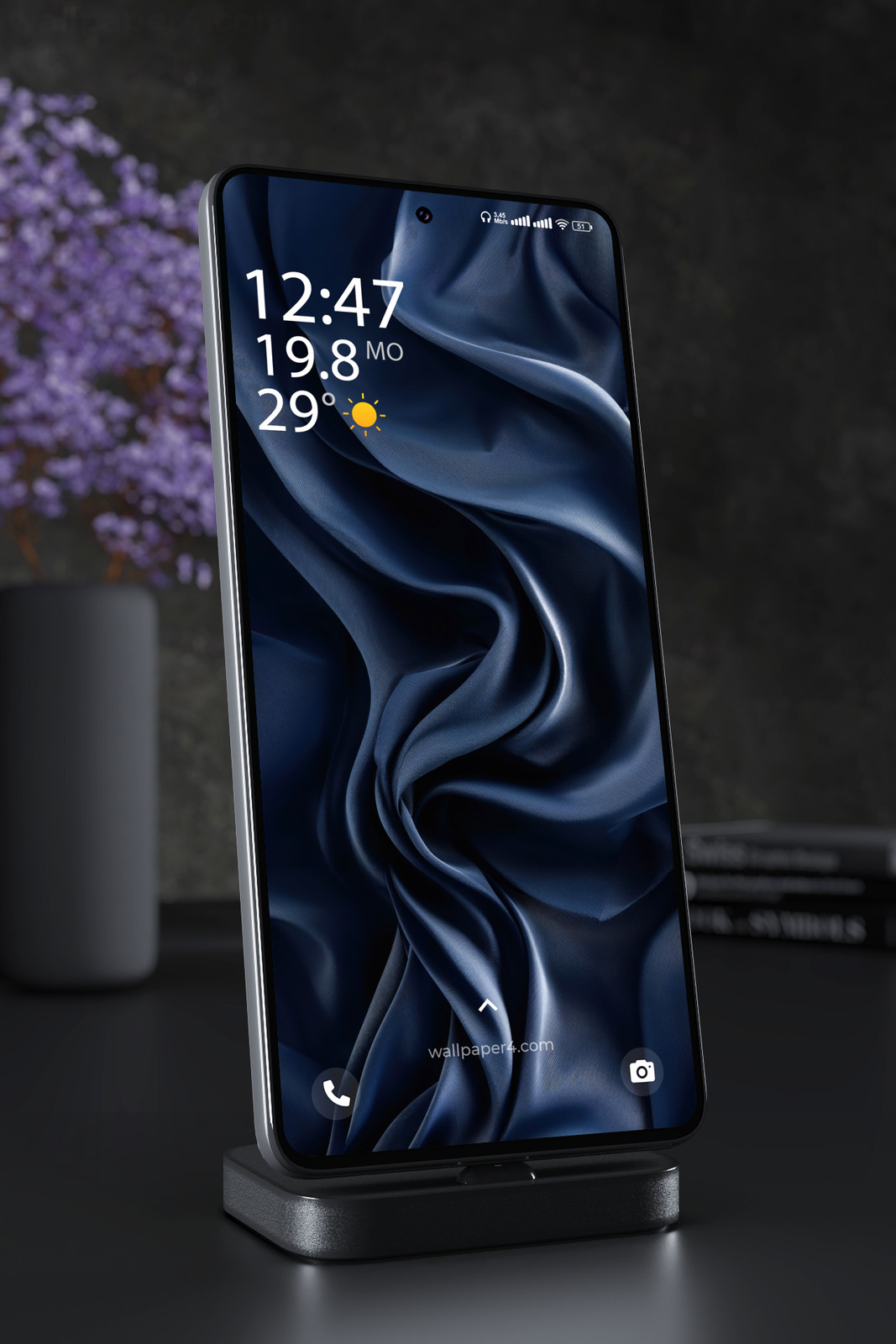 Mobile Wallpaper 7379 - Deep Blue Satin Folds Abstract Background