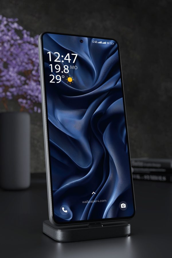 Mobile Wallpaper 7379 - Deep Blue Satin Folds Abstract Background