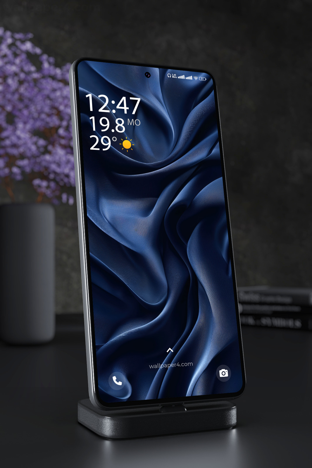 Mobile Wallpaper 7379 - Deep Blue Satin Folds Abstract Background