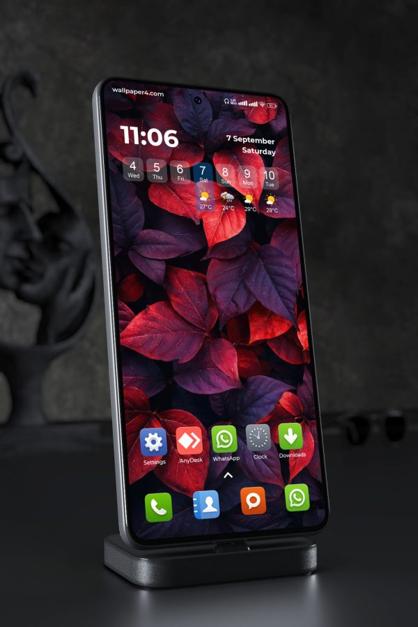 Mobile Wallpaper 7383 - Crimson and Purple Leaves in Dark Botanical Style