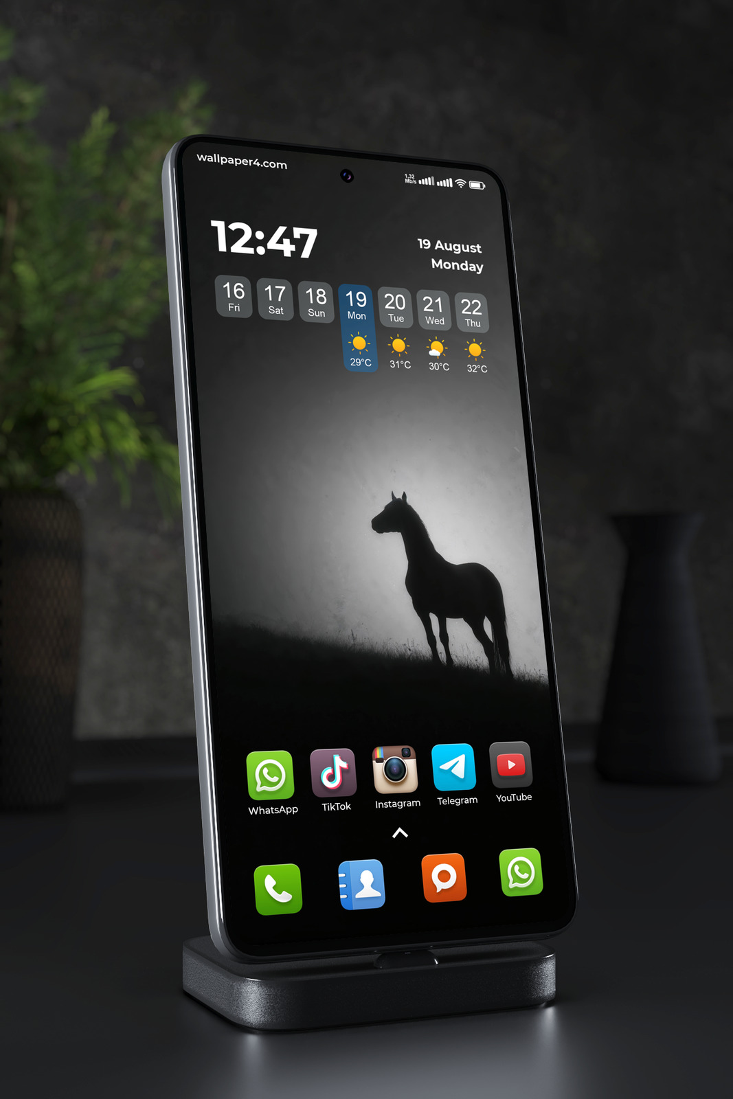 Phone Wallpaper 7389 - Lone Horse Silhouette in the Misty Night