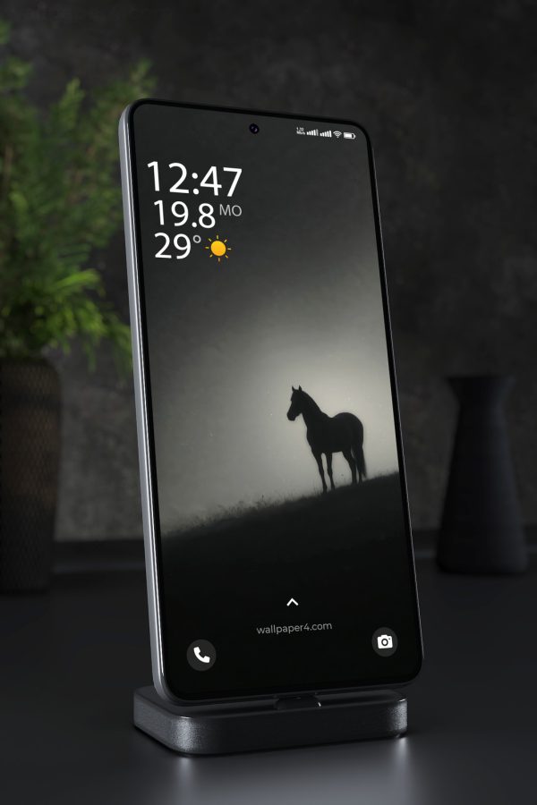 Mobile Wallpaper 7389 - Lone Horse Silhouette in the Misty Night