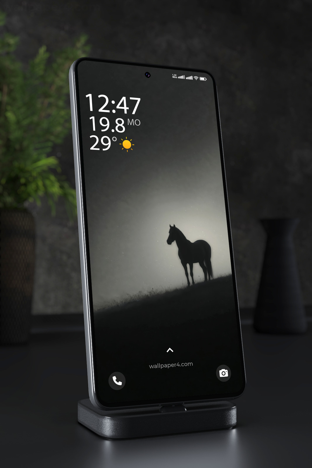 Mobile Wallpaper 7389 - Lone Horse Silhouette in the Misty Night