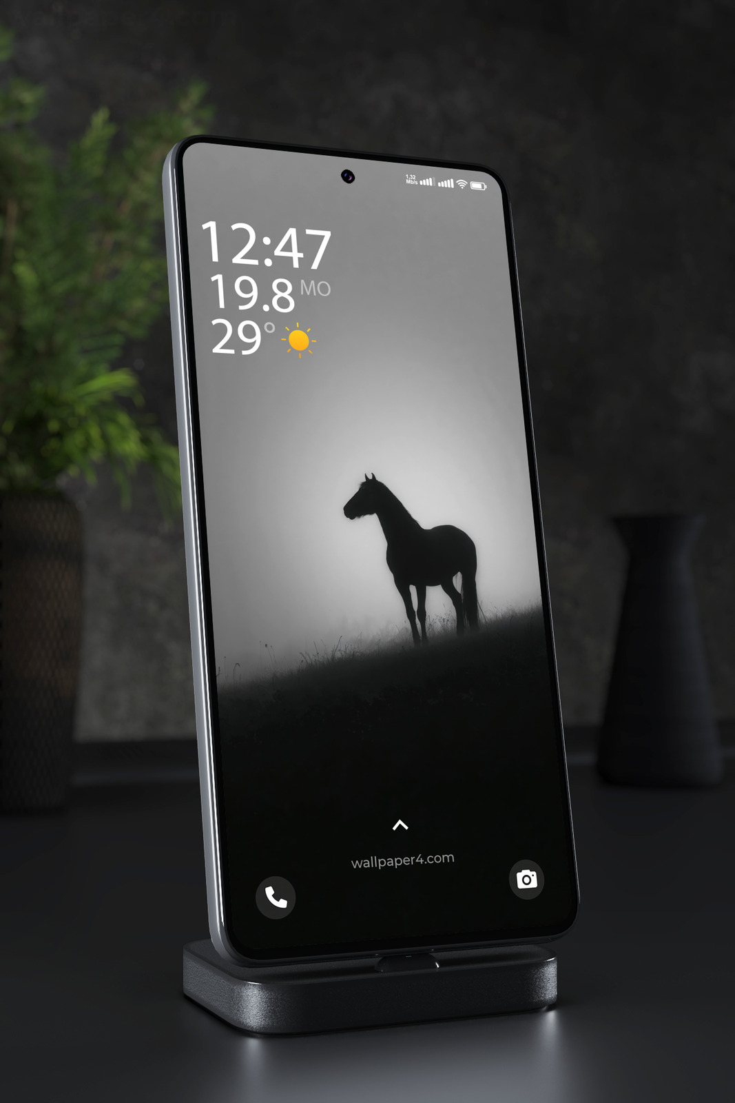 Mobile Wallpaper 7389 - Lone Horse Silhouette in the Misty Night