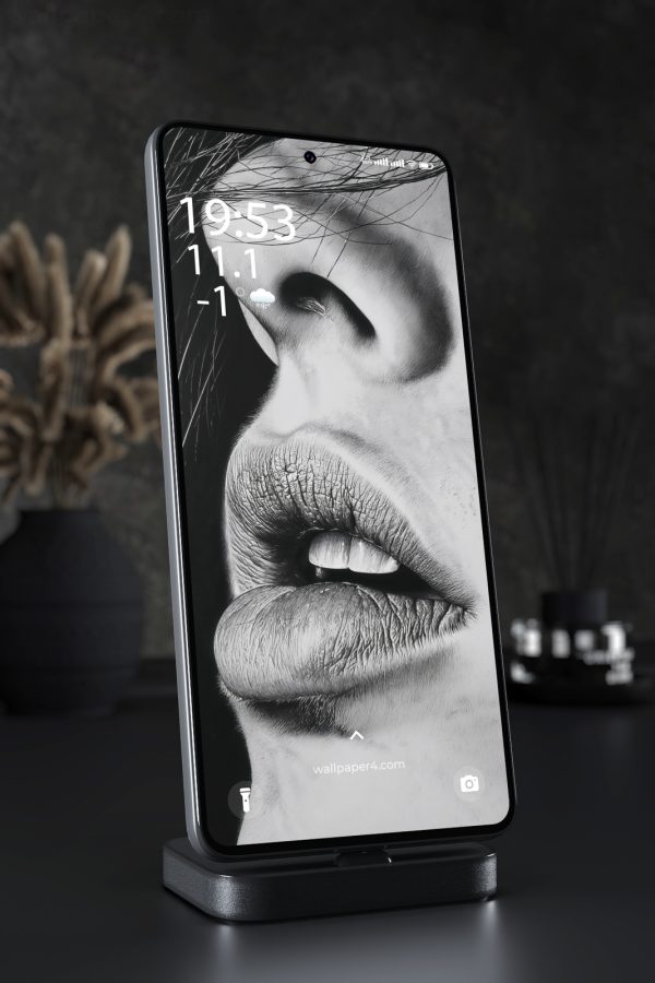 Phone Wallpaper 7422 - Monochrome Surreal Lips and Face Close-Up