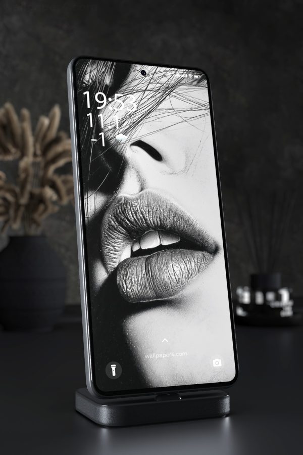 Mobile Wallpaper 7422 - Monochrome Surreal Lips and Face Close-Up