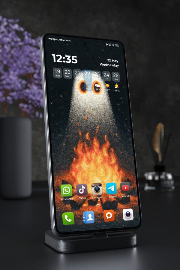 Phone Wallpaper 7431 - Two Friendly Ghosts Above a Glowing Campfire