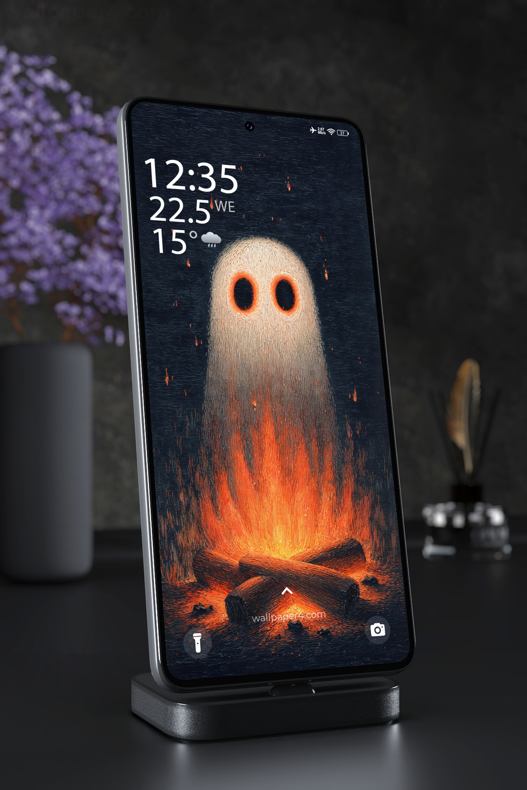 Mobile Wallpaper 7431 - Two Friendly Ghosts Above a Glowing Campfire