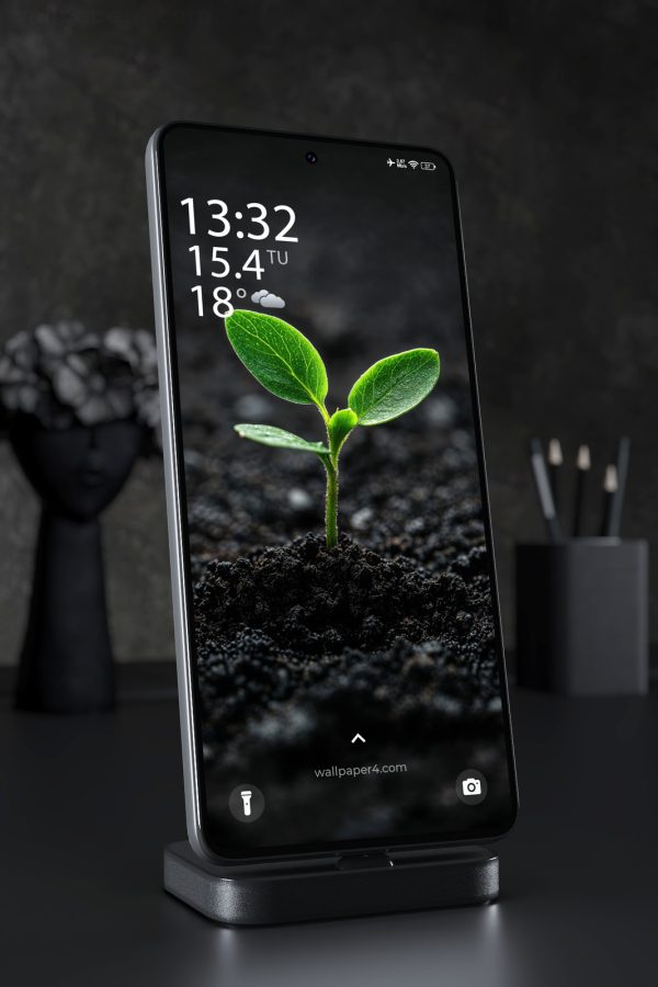 Mobile Wallpaper 7463 - Young Green Seedling Growing in Dark Soil