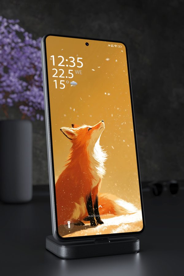 Phone Wallpaper 7478 - Golden Fox Watching Stars in a Dreamy Sky