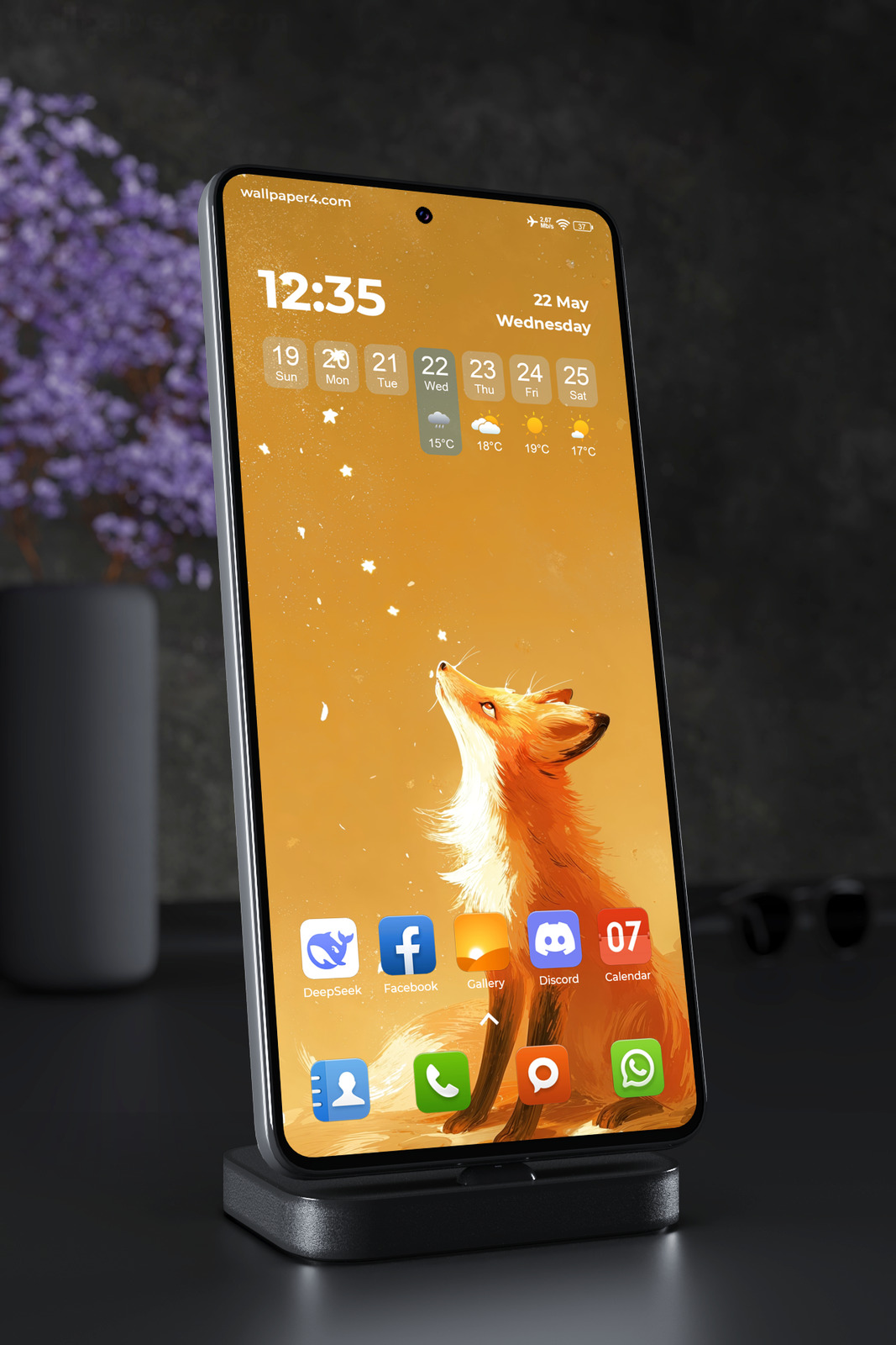 Mobile Wallpaper 7478 - Golden Fox Watching Stars in a Dreamy Sky