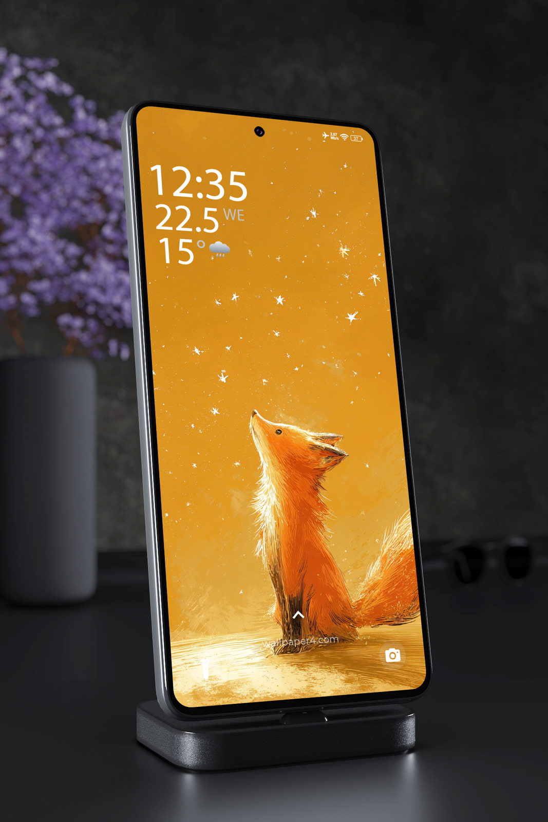 Mobile Wallpaper 7478 - Golden Fox Watching Stars in a Dreamy Sky