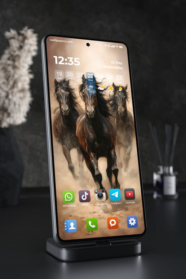 Phone Wallpaper 7488 - Three Black Horses Charging Through the Dust