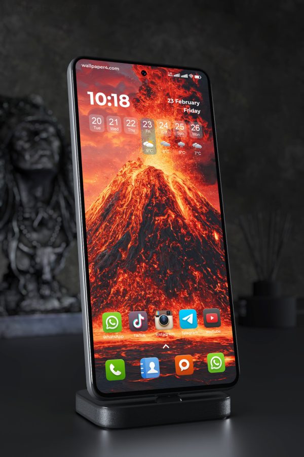 Phone Wallpaper 7496 - Fiery Volcano Eruption with Glowing Lava