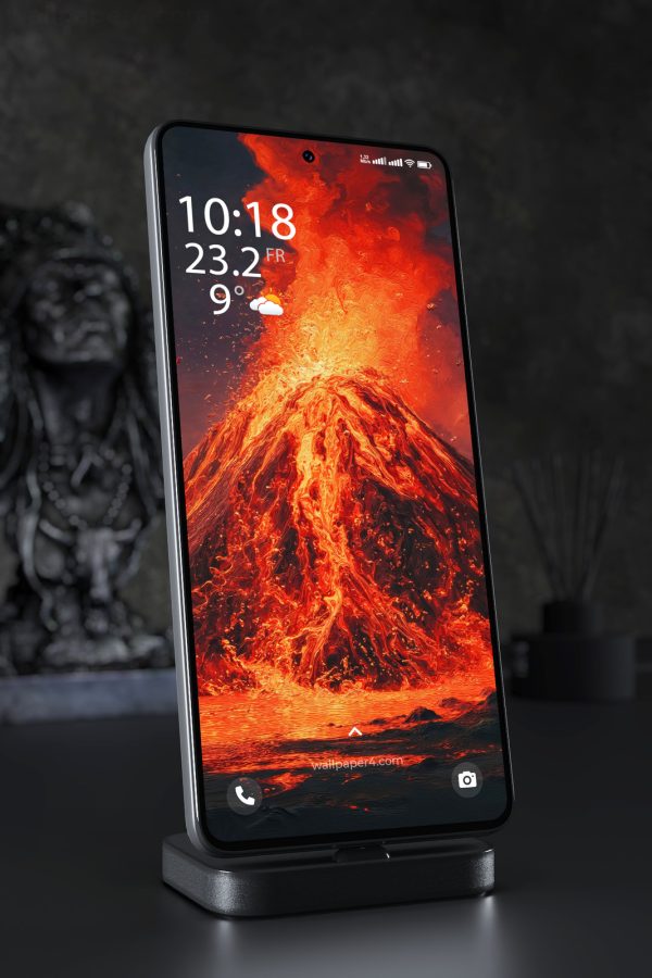 Mobile Wallpaper 7496 - Fiery Volcano Eruption with Glowing Lava