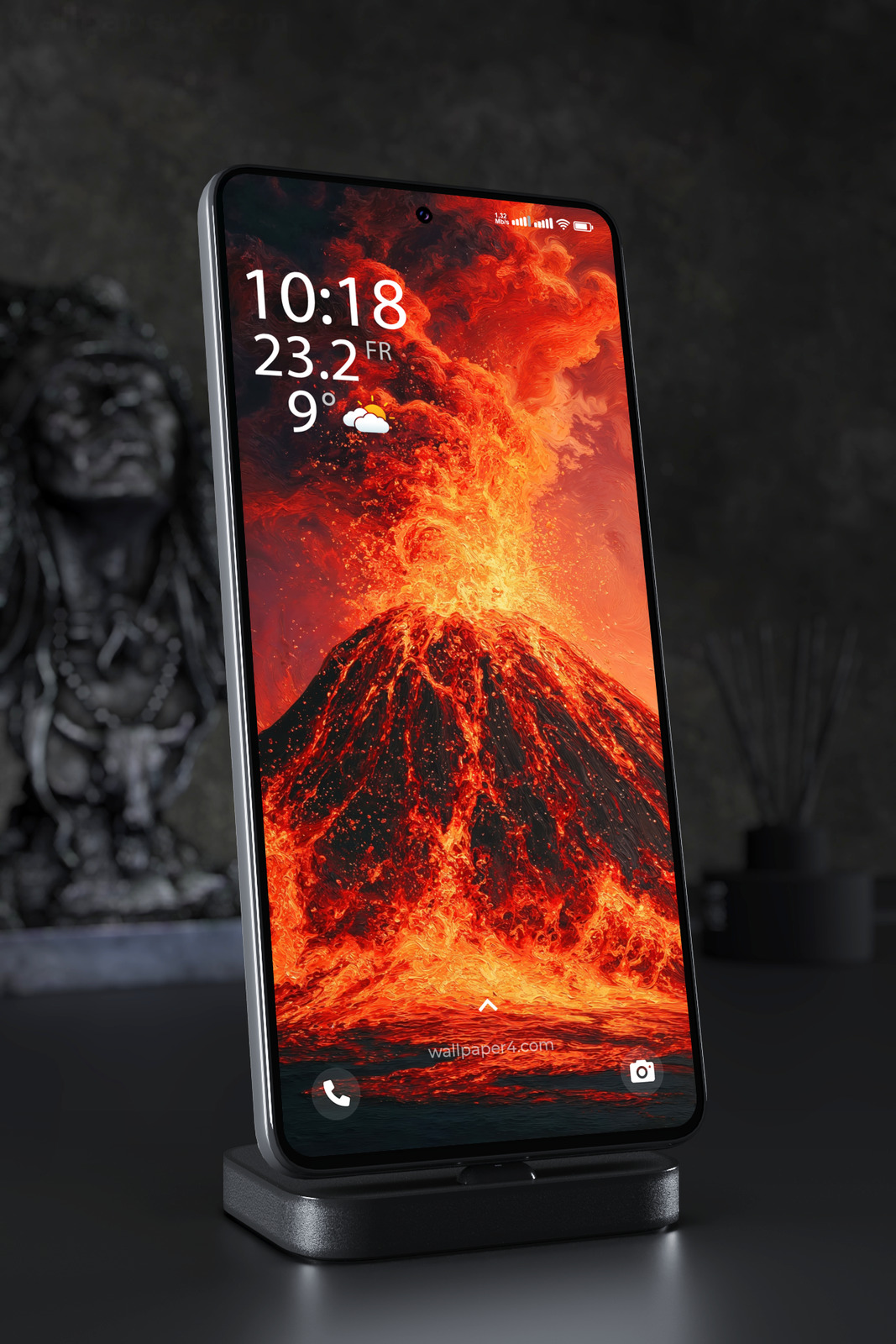 Mobile Wallpaper 7496 - Fiery Volcano Eruption with Glowing Lava