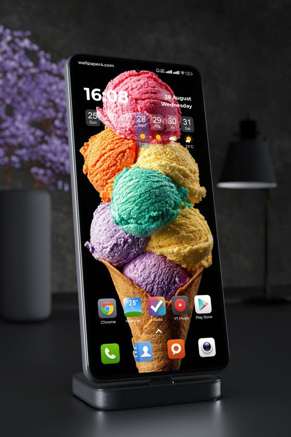 Phone Wallpaper 7521 - Colorful Ice Cream Scoops on Black Background