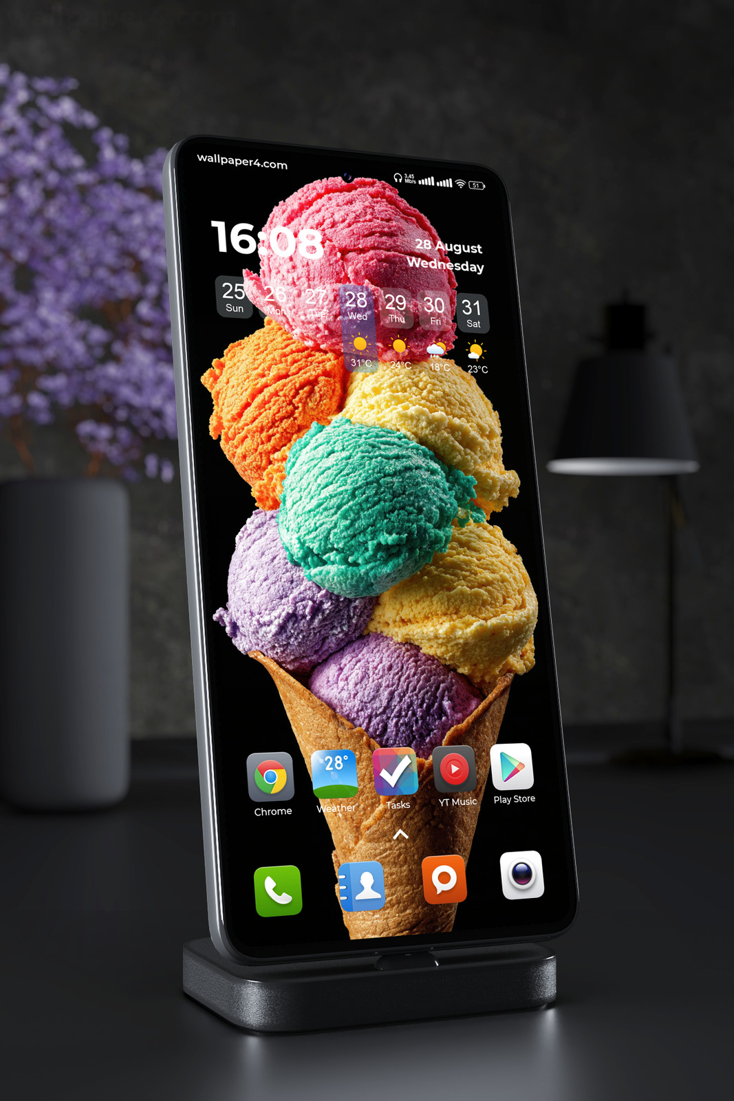 Phone Wallpaper 7521 - Colorful Ice Cream Scoops on Black Background