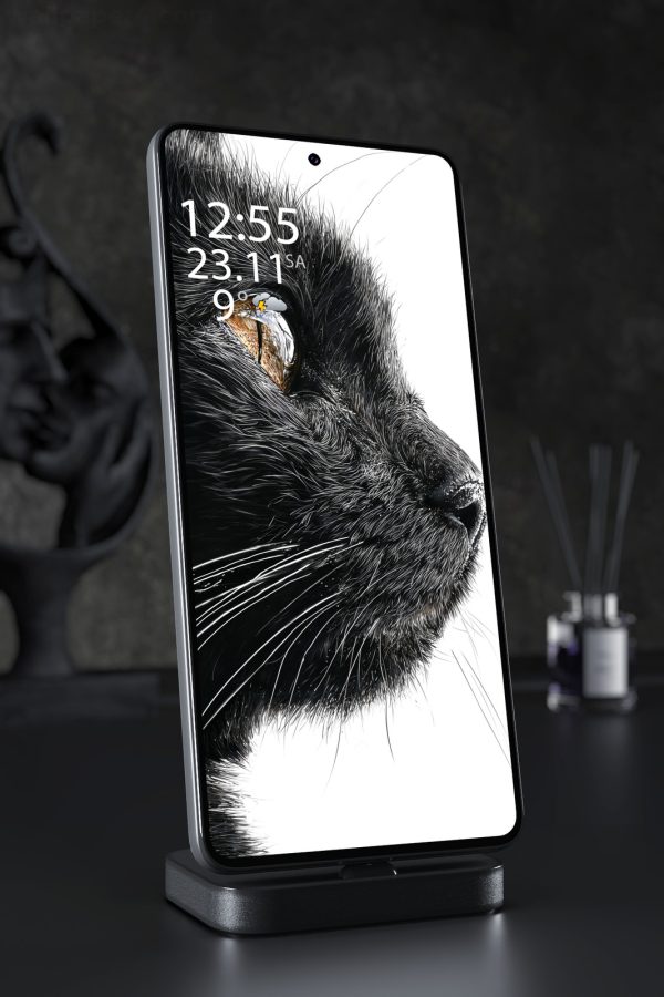Mobile Wallpaper 7525 - Black Cat Golden Eye Macro Portrait in Monochrome