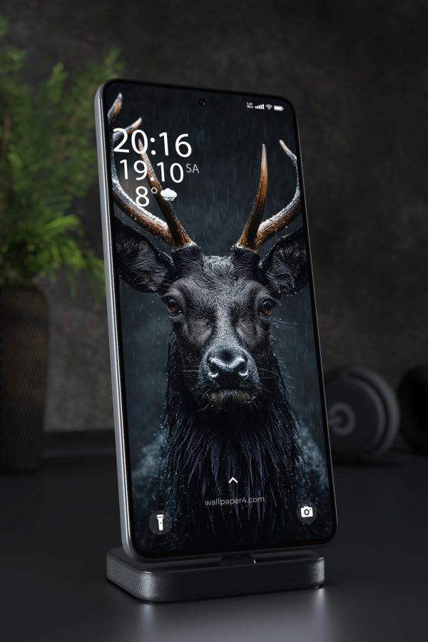 Phone Wallpaper 7534 - Majestic Black Stag in the Pouring Rain