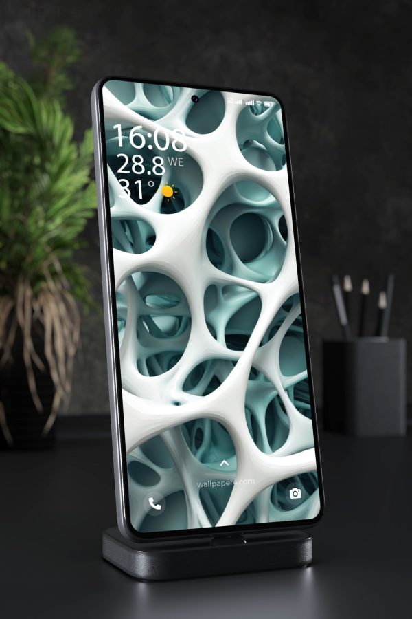 Phone Wallpaper 7549 - Organic Teal and White Abstract 3D Structure