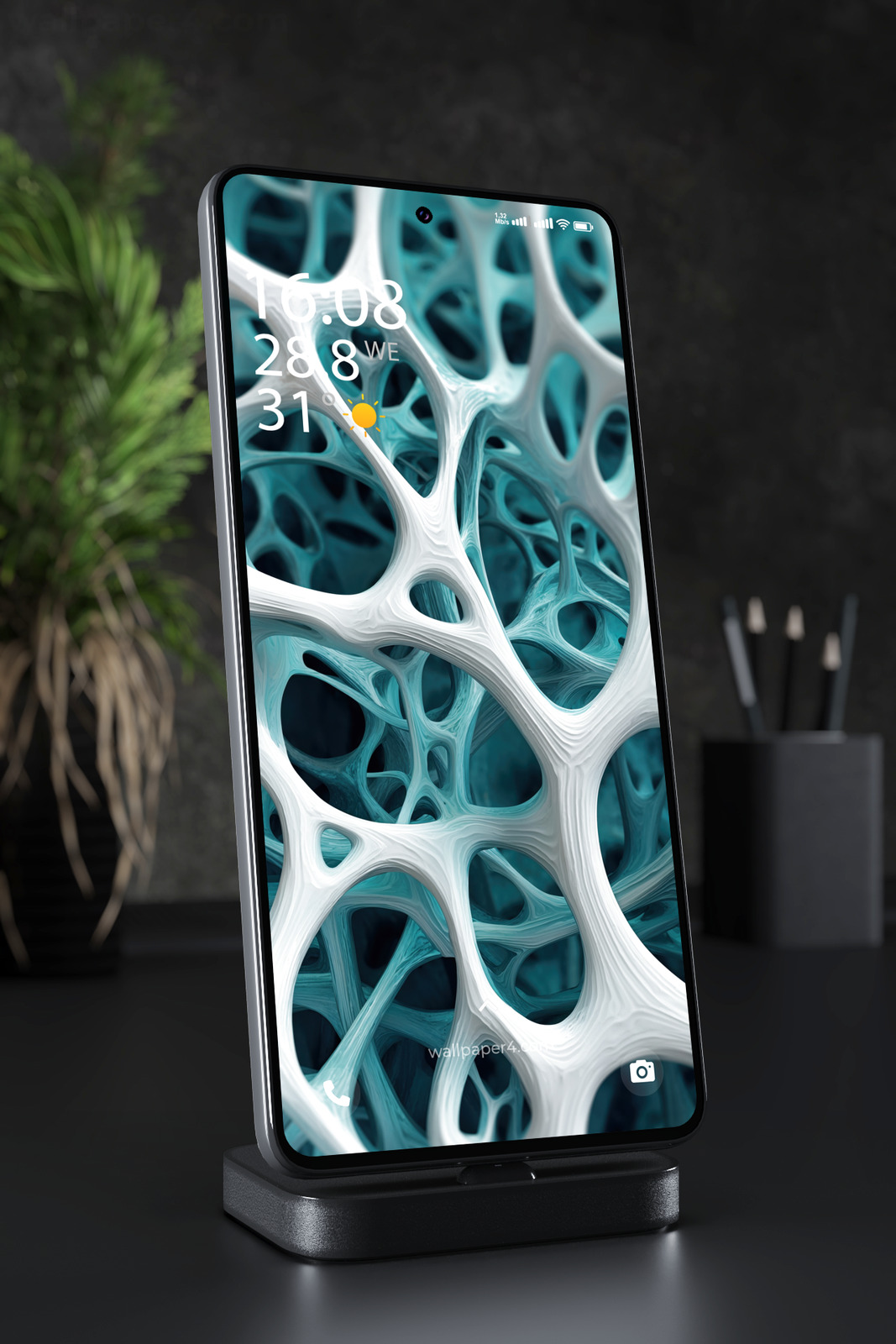 Mobile Wallpaper 7549 - Organic Teal and White Abstract 3D Structure