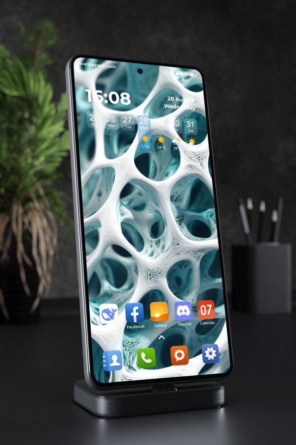 Mobile Wallpaper 7549 - Organic Teal and White Abstract 3D Structure