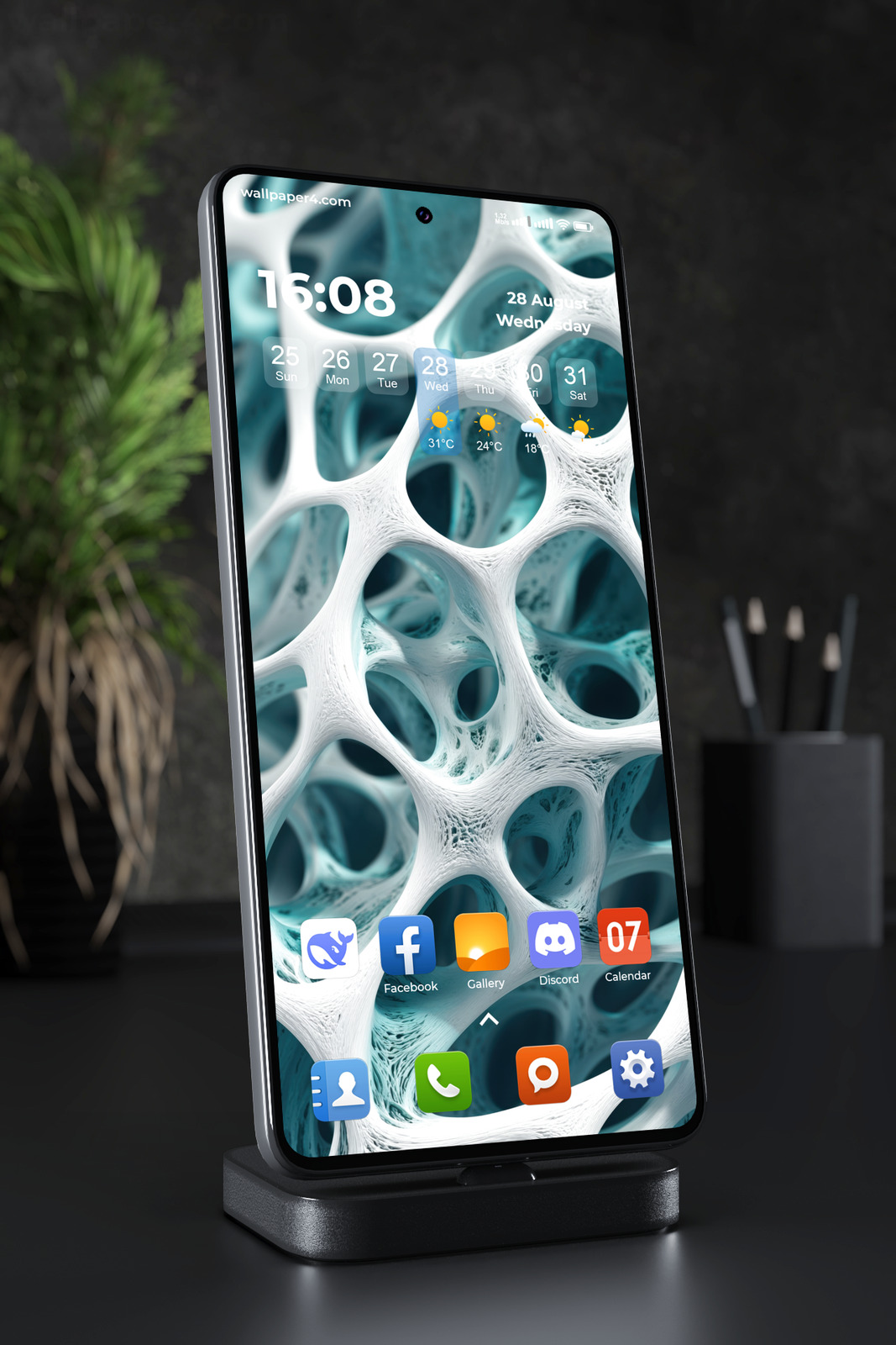 Mobile Wallpaper 7549 - Organic Teal and White Abstract 3D Structure