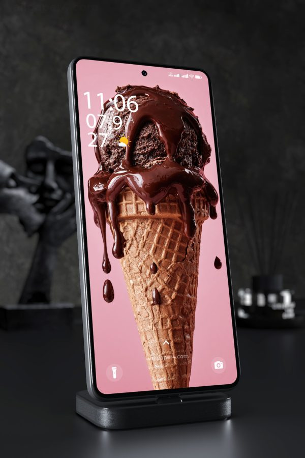 Phone Wallpaper 7553 - Chocolate Ice Cream Cone with Glossy Splash