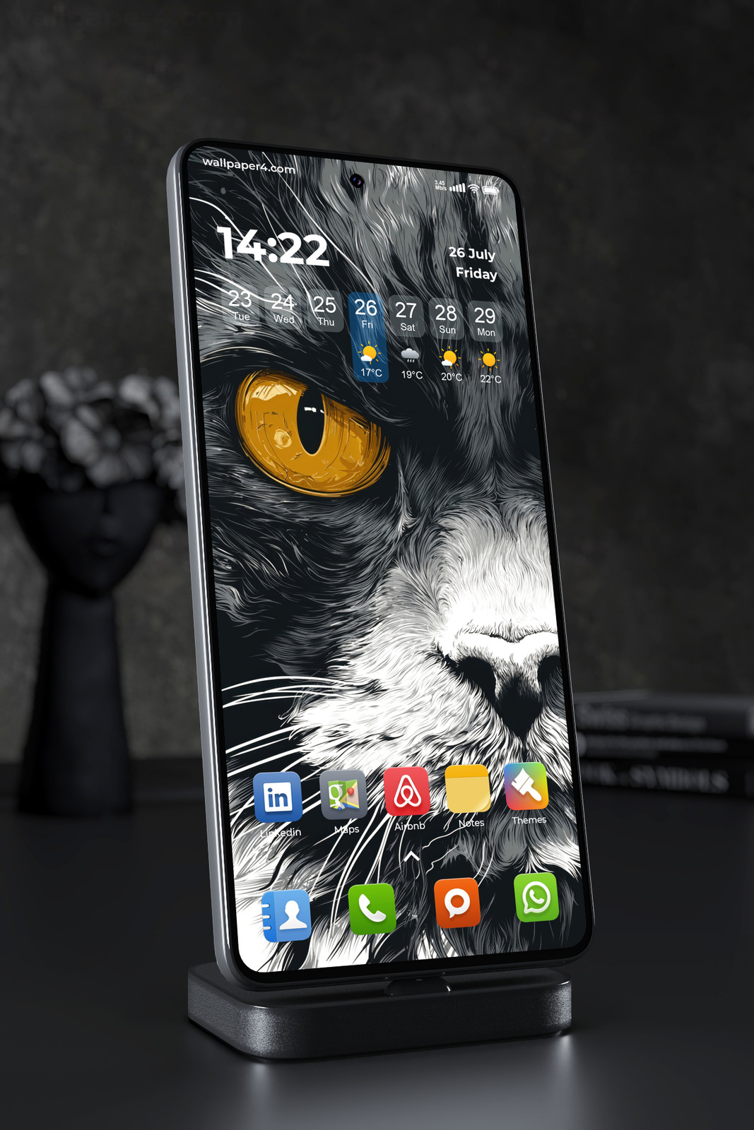 Mobile Wallpaper 7557 - Golden Eye Black Cat Detailed Ink Illustration
