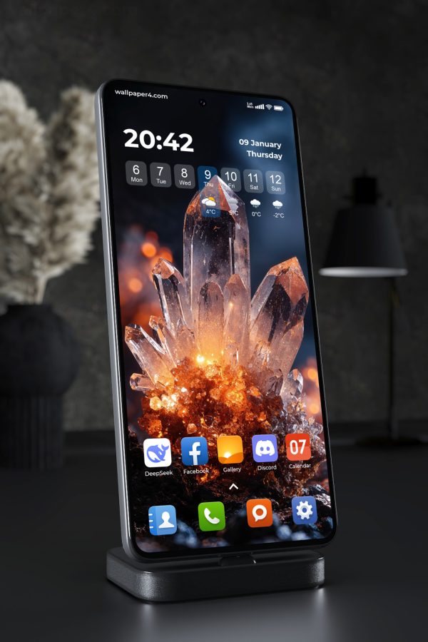 Phone Wallpaper 7571 - Glowing Quartz Crystal in Fiery Orange Light