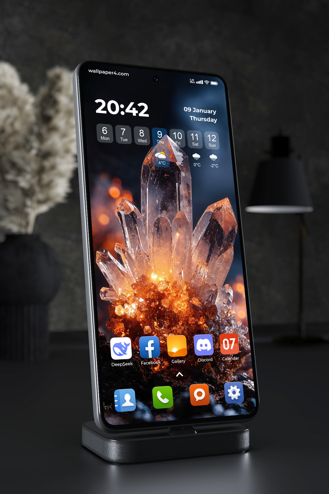 Phone Wallpaper 7571 - Glowing Quartz Crystal in Fiery Orange Light