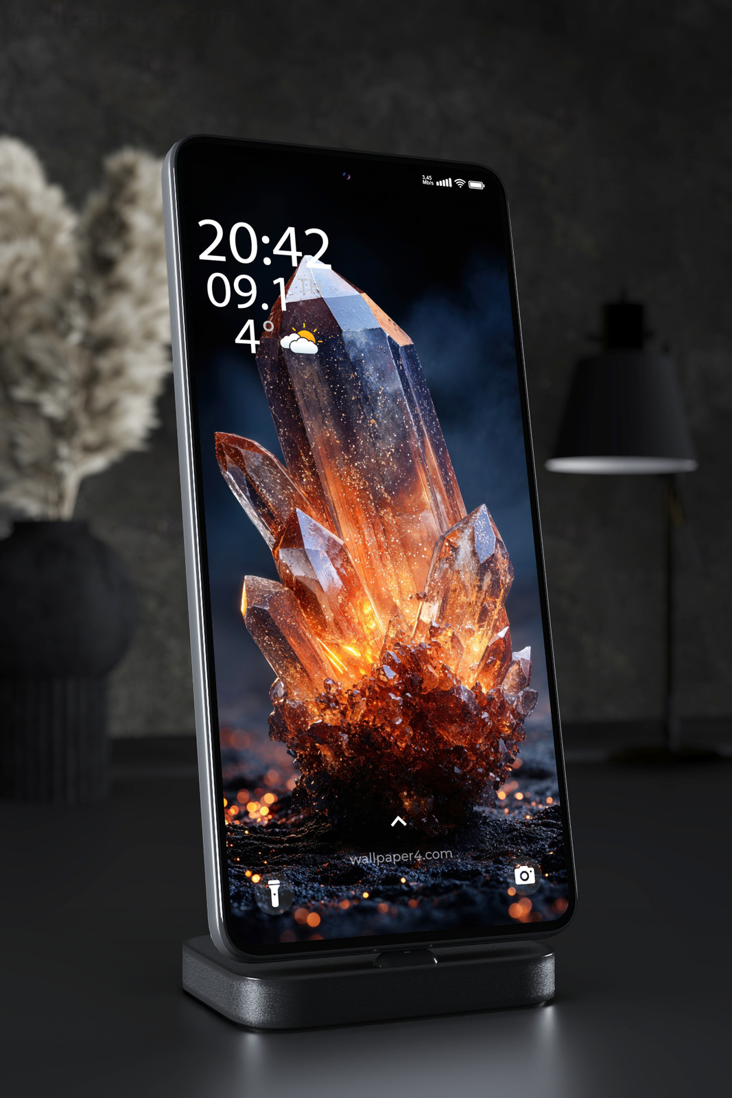 Mobile Wallpaper 7571 - Glowing Quartz Crystal in Fiery Orange Light