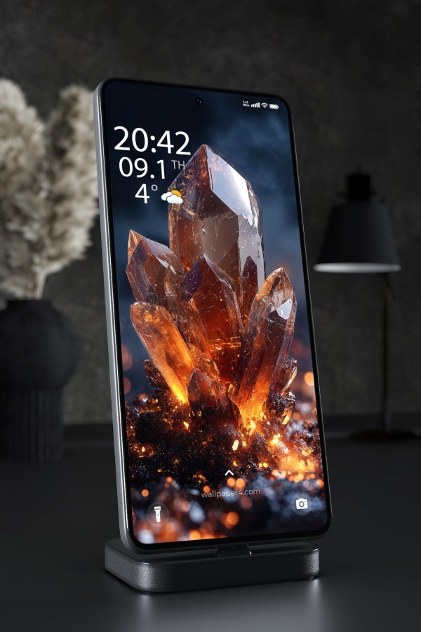 Mobile Wallpaper 7571 - Glowing Quartz Crystal in Fiery Orange Light